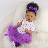 Reborn Baby-Black Skin, Curly Hair, Purple Fluffy Skirt Set*58cm