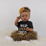 Reborn Baby-Black Skin, Curly Hair, Black Leopard Print Skirt