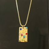 18k Colorful Stainless Steel Pendant Necklace with Colorful Diamond Square Label Neckchain for Women