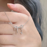 Silver Bow Studded Diamond Necklace