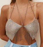 Silver Tassel Metal Sequin Bra