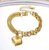 Peach Heart Stainless Steel Bracelet Hip Hop Thick Chain Double Layer Love Handicraft Accessories