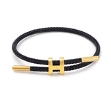 Fashion stainless steel letter leather rope wristband