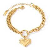 Peach Heart Stainless Steel Bracelet Hip Hop Thick Chain Double Layer Love Handicraft Accessories