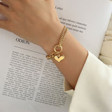 Peach Heart Stainless Steel Bracelet Hip Hop Thick Chain Double Layer Love Handicraft Accessories