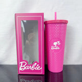 Barbie color box double-layer plastic straw cup