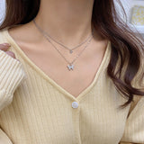 Double Layer Silver Butterfly Collarbone Chain Butterfly Necklace