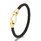 Stainless steel horseshoe buckle leather rope wristband