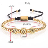 Pulseira masculina de contas de aço inoxidável douradas