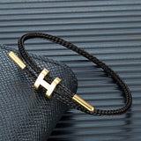 Stainless steel leather rope wristband