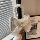 Lace bow pleated bag