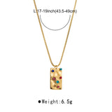 18k Colorful Stainless Steel Pendant Necklace with Colorful Diamond Square Label Neckchain for Women