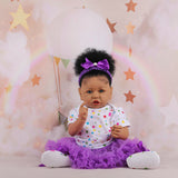 Reborn Baby-Black Skin, Curly Hair, Purple Fluffy Skirt Set*58cm