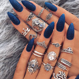 Conjunto De 16Peças/Anel De Dedo De Prata Vintage Punk Boho Anéis Joias