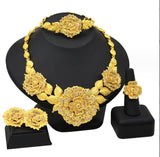 Conjunto de pulseira e anel de colar de casamento de noiva rica floresce flor dourada