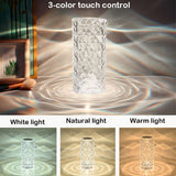 3 Colors TouchRemote Diamond Rose Lamp Crystal Table Romantic Christmas USB LED Night Light Projector Atmosphere Rechargeable