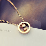 Rose Golden small ring interlocking titanium steel women's collarbone chain necklace