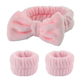 New Face Wash Wristband Headband Set Fleece Skincare Bowtie Hair Band Wrist Cuffs for Makeup Shower Teen Girls