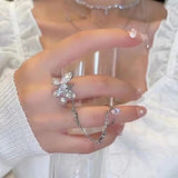 Sparkling Pearl Butterfly Ring